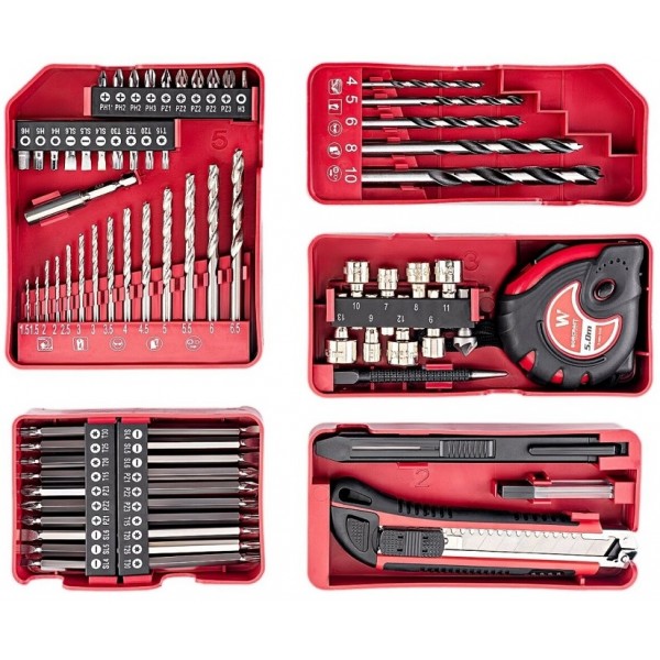 Akumuliatorinis smūginis suktuvas-gręžtuvas 20V LI-ION ir priedais 74vnt., 2x2.0Ah